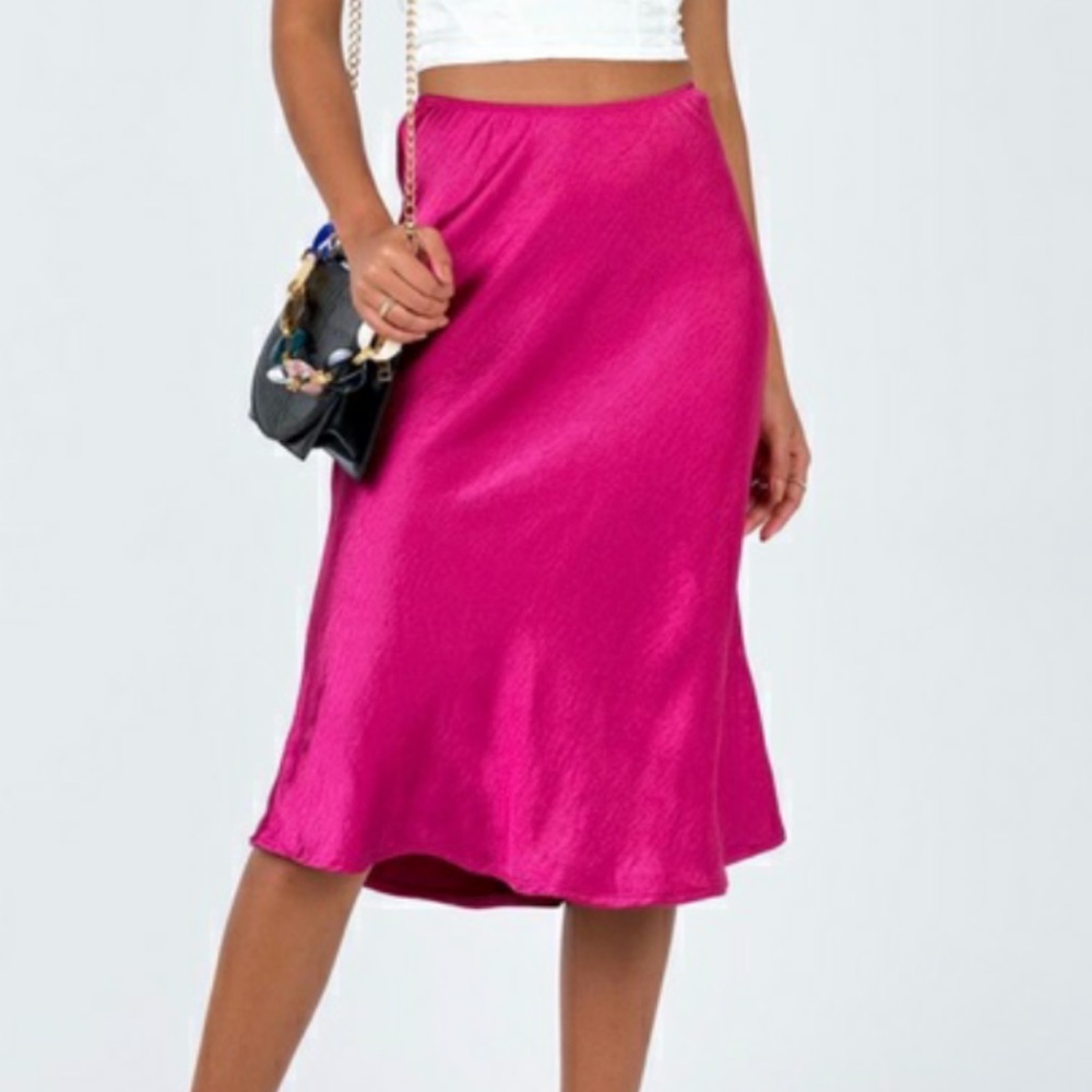 Motel Rocks Magenta Satin Midi Skirt